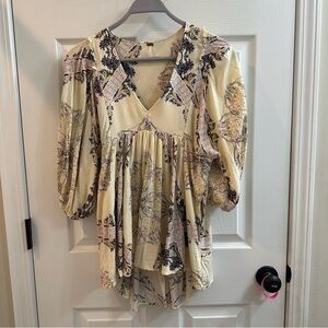 Free People Girl Talk Printed Tunic Top In Ivory Combo ~ Size XS